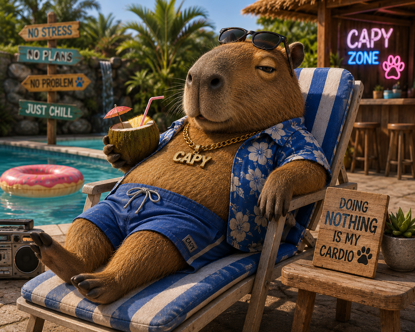 Capy relaxing in the Capy Zone.