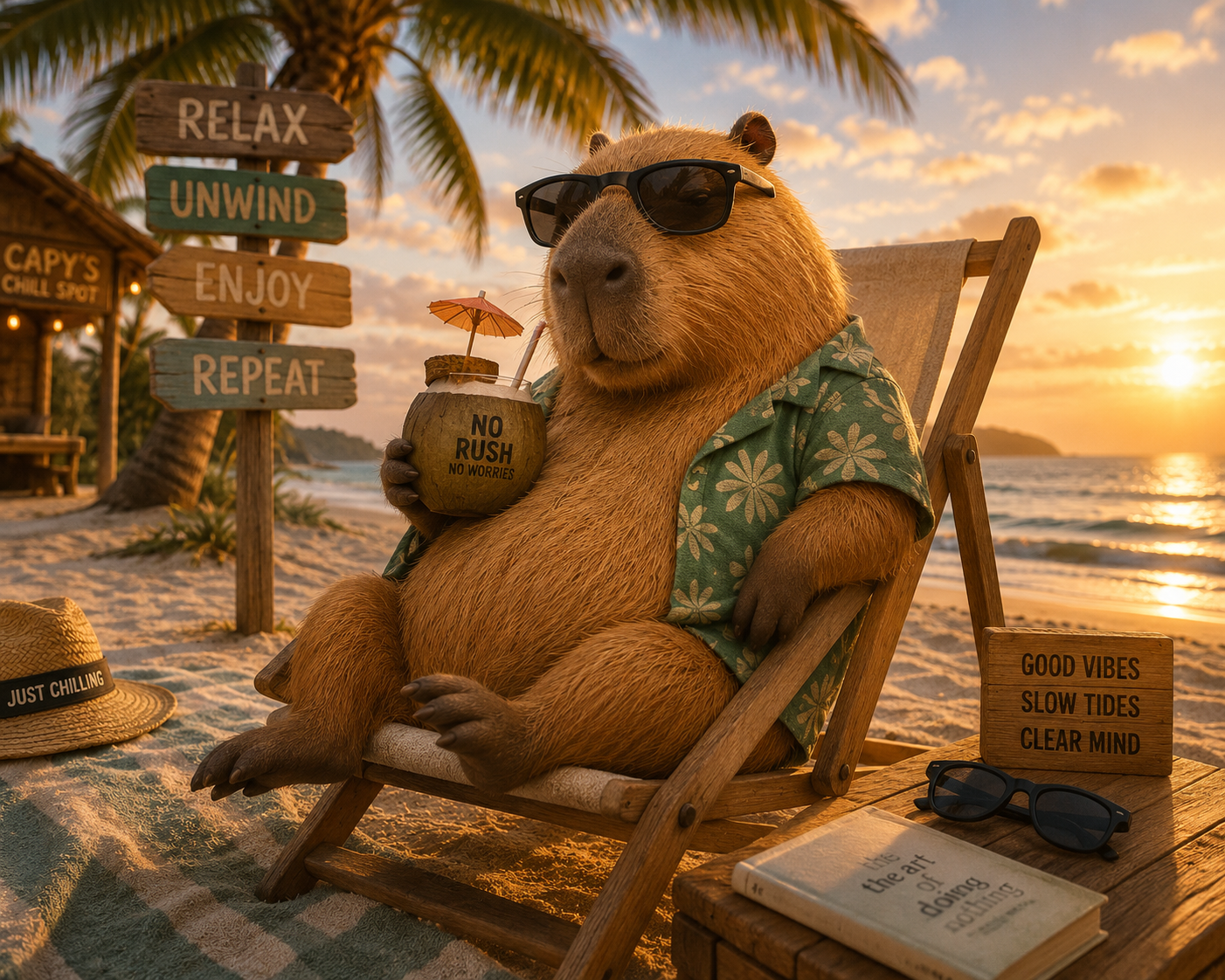 Capy relaxing at the beach.
