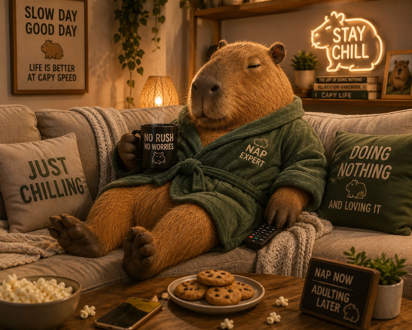 Capy relaxing on a couch.