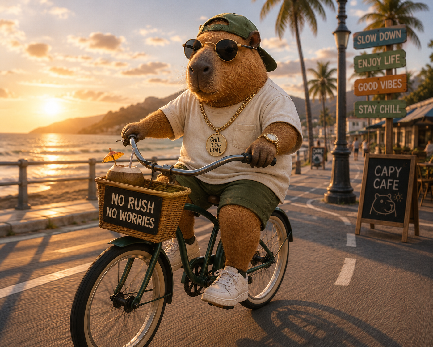 Capy riding a bike.