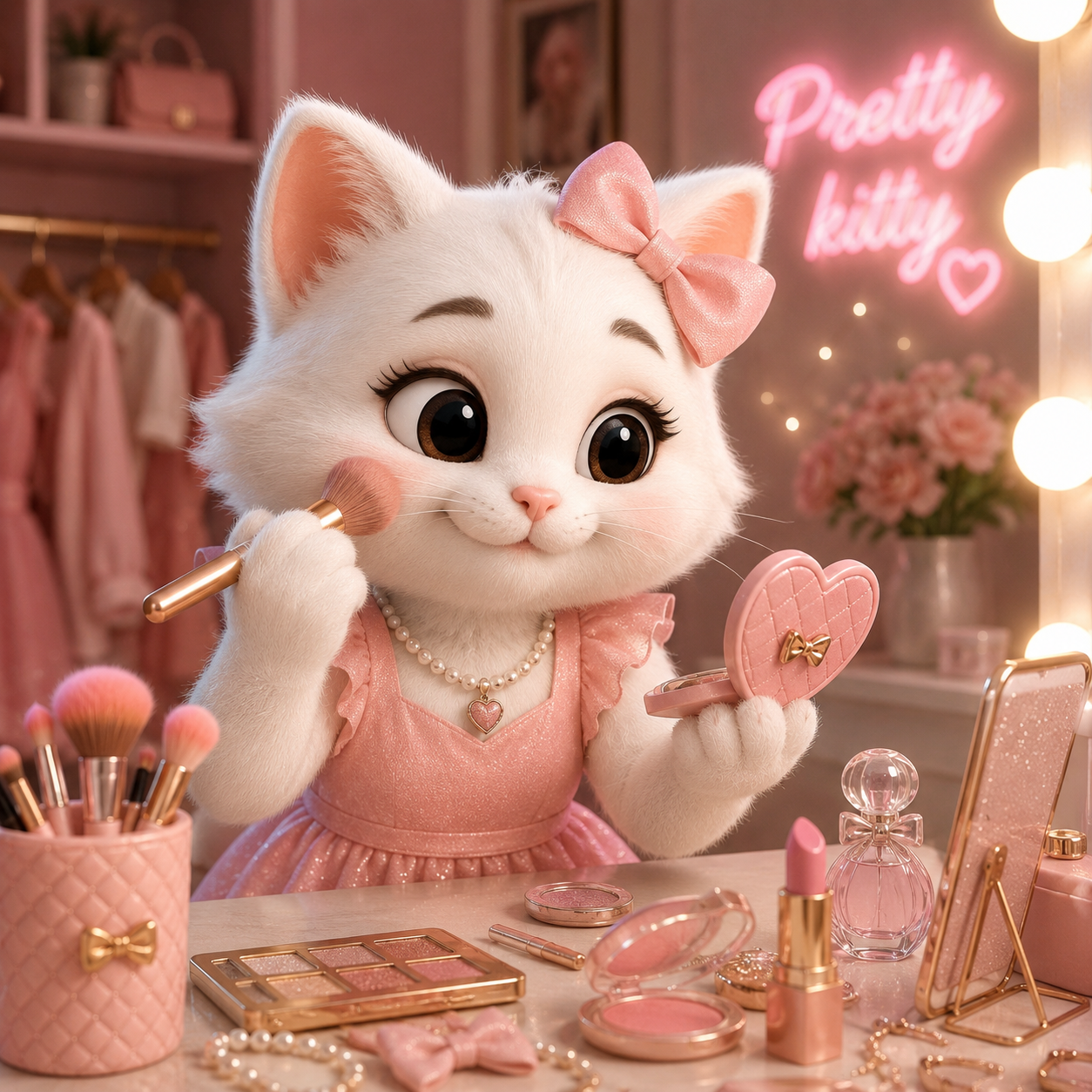 Kitty in her Pretty Kitty glam room.