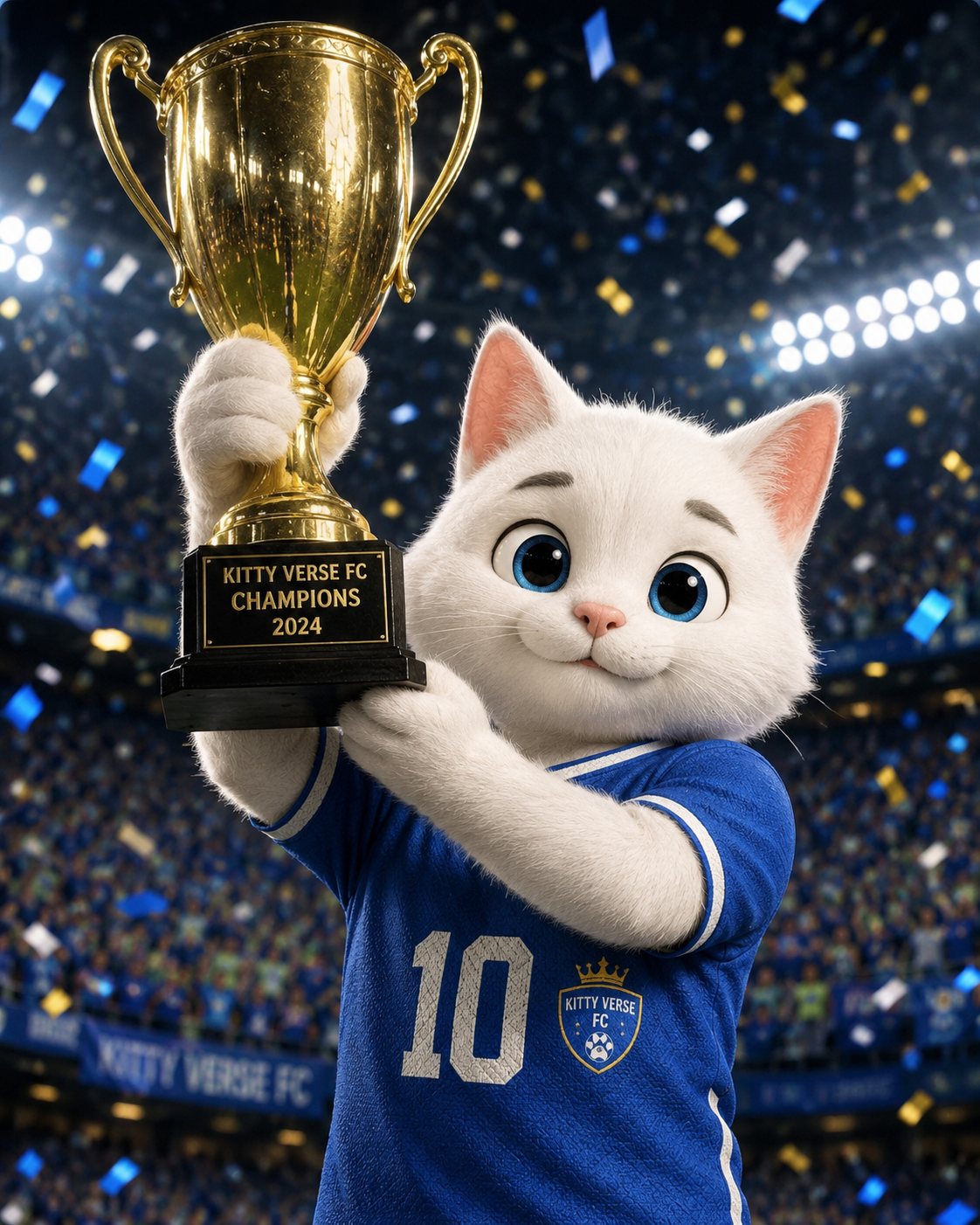 Lucas holding the Kitty Verse FC Champions trophy.