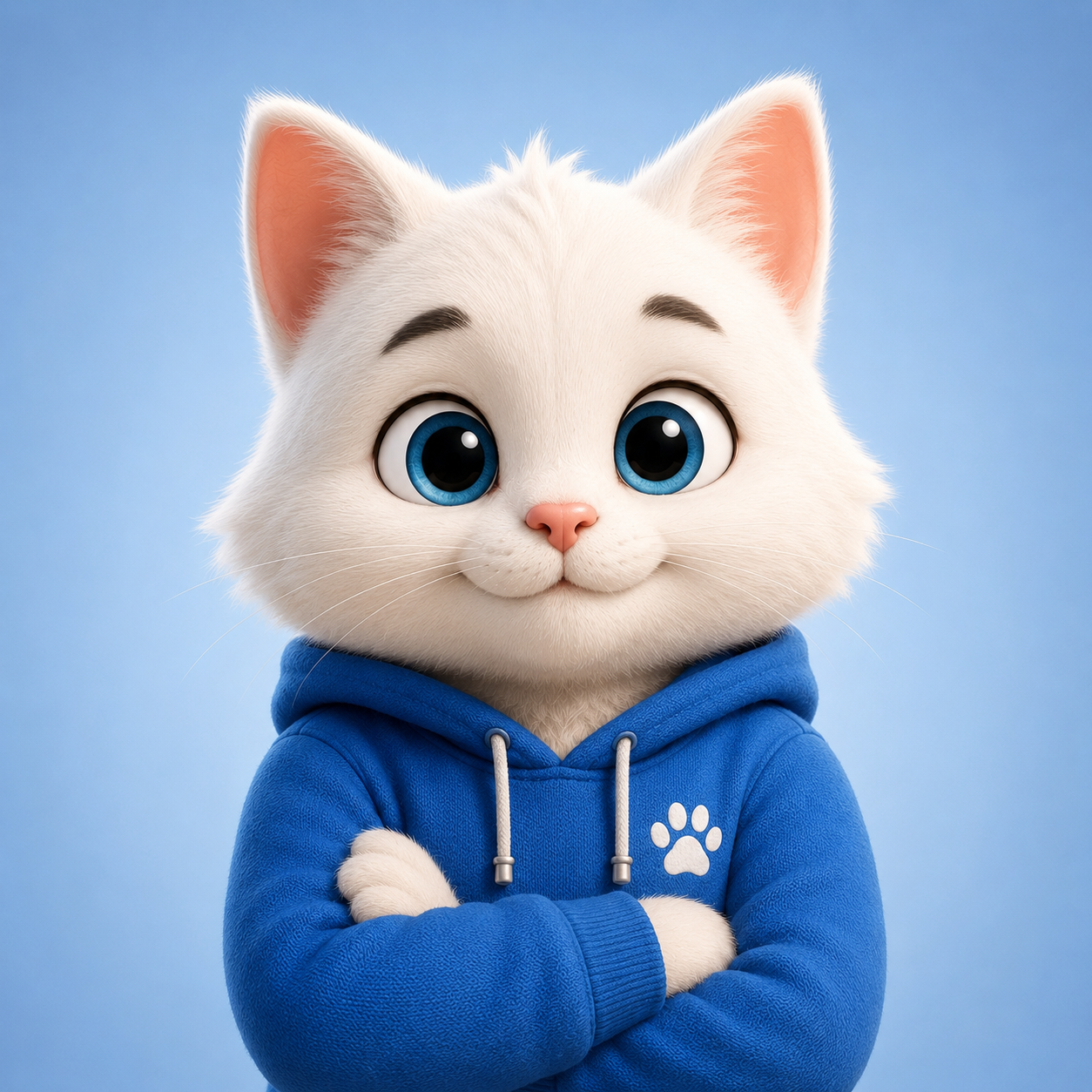 Lucas smiling in his blue hoodie.