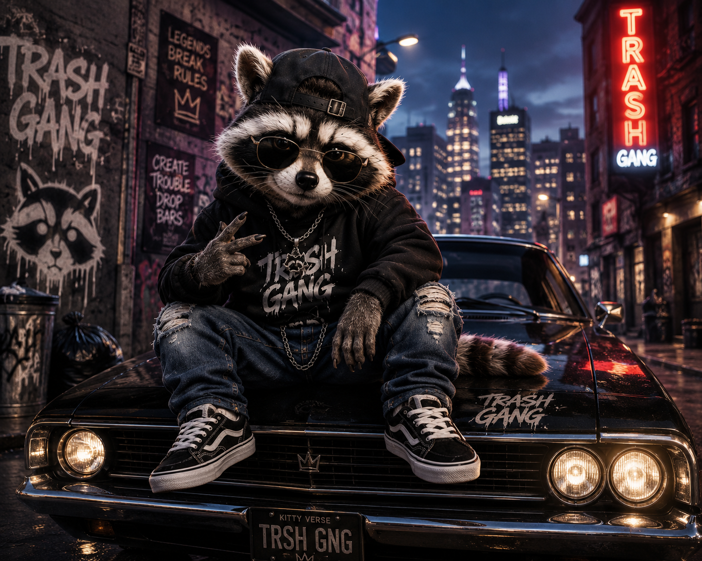 Rocky with the Trash Gang on a city street.
