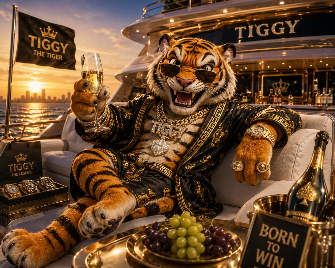 Tiggy enjoying a luxury yacht scene.